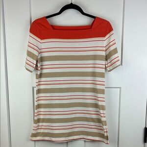 Hillard & Hanson Striped Women's Top Orange Tan Size Medium e